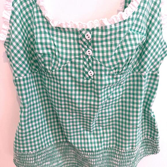 Free People Intimately Free Green Gingham Ruffle Laced Trim Bodysuit- M - Picture 4 of 10